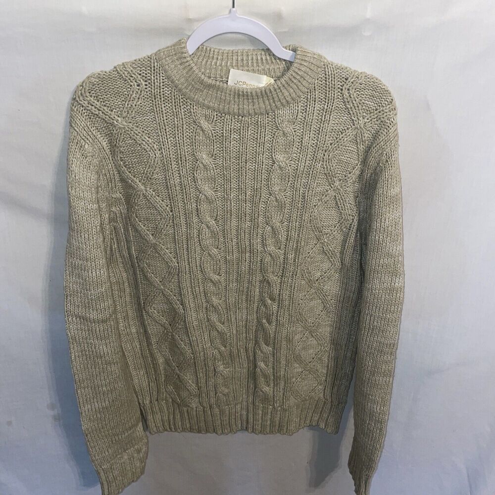 J.C. Penney Women’s Pullover Sweater Size Large Beige Cable Knit Going Out Party